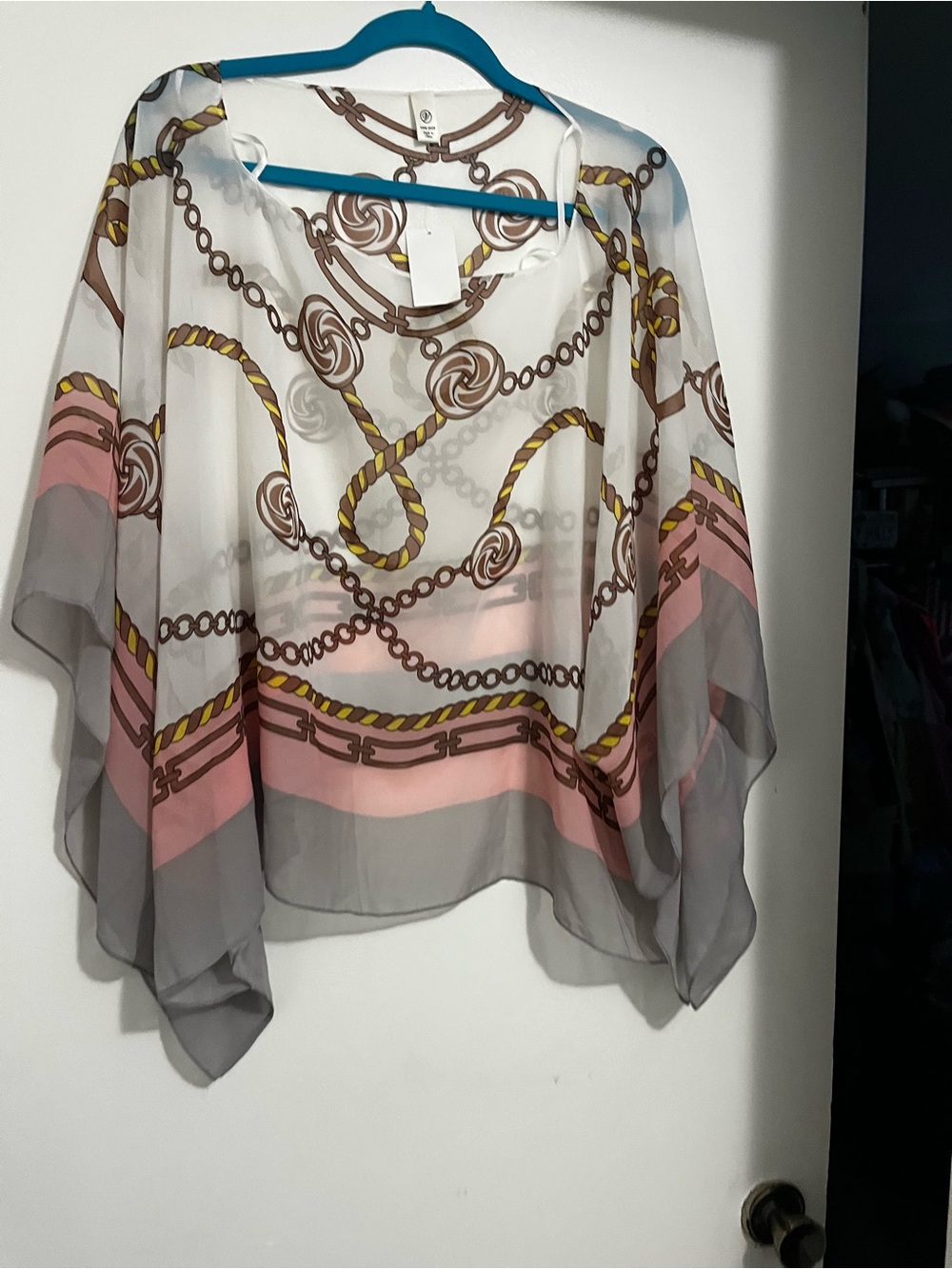 Chiffon Chain-Print Sheer Top - Pink & Gray Brand New with tags